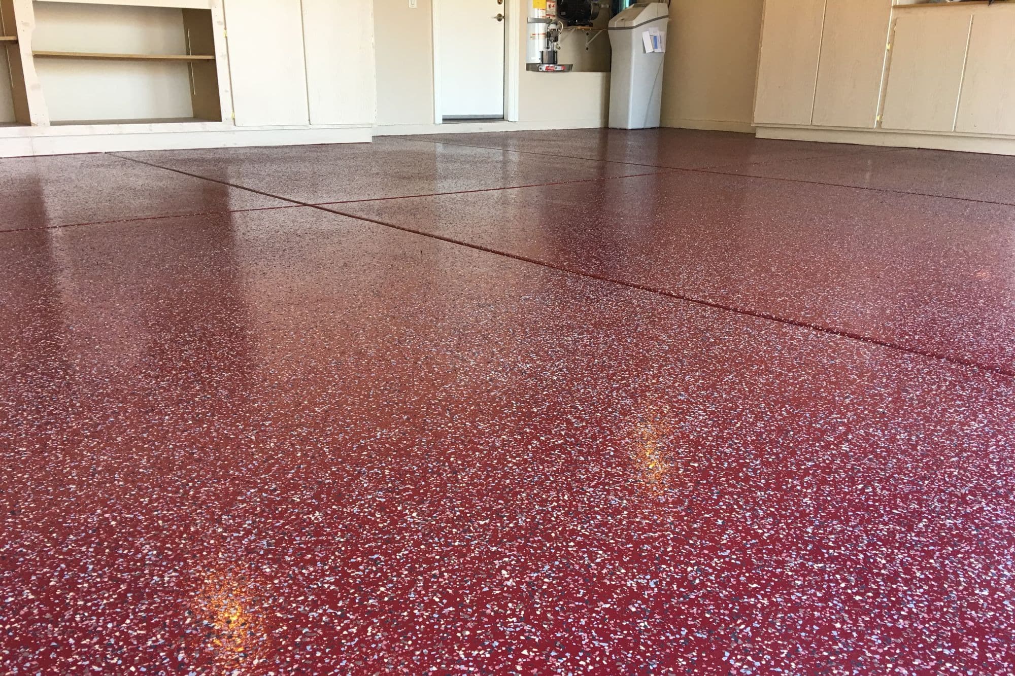 Garage Epoxy Coating with Decorative Flakes and Sealer Coat